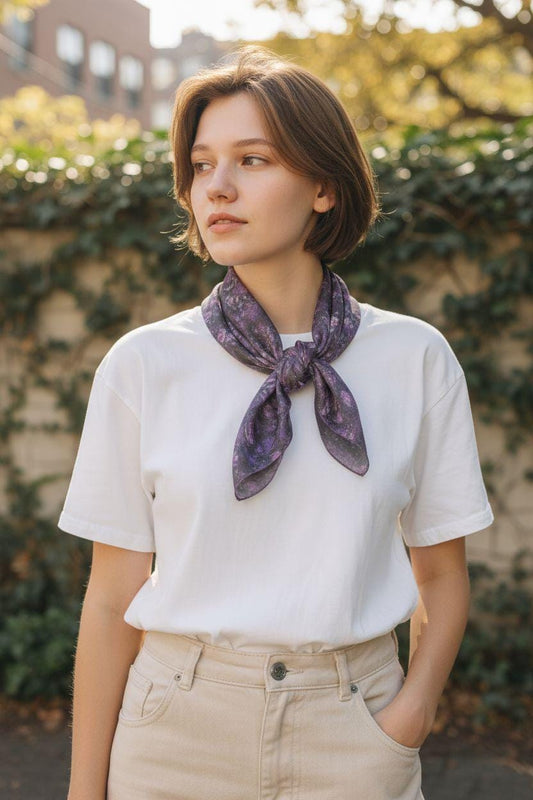 Abstract Purple Chiffon Scarf: Sheer Poly Voile Accessory