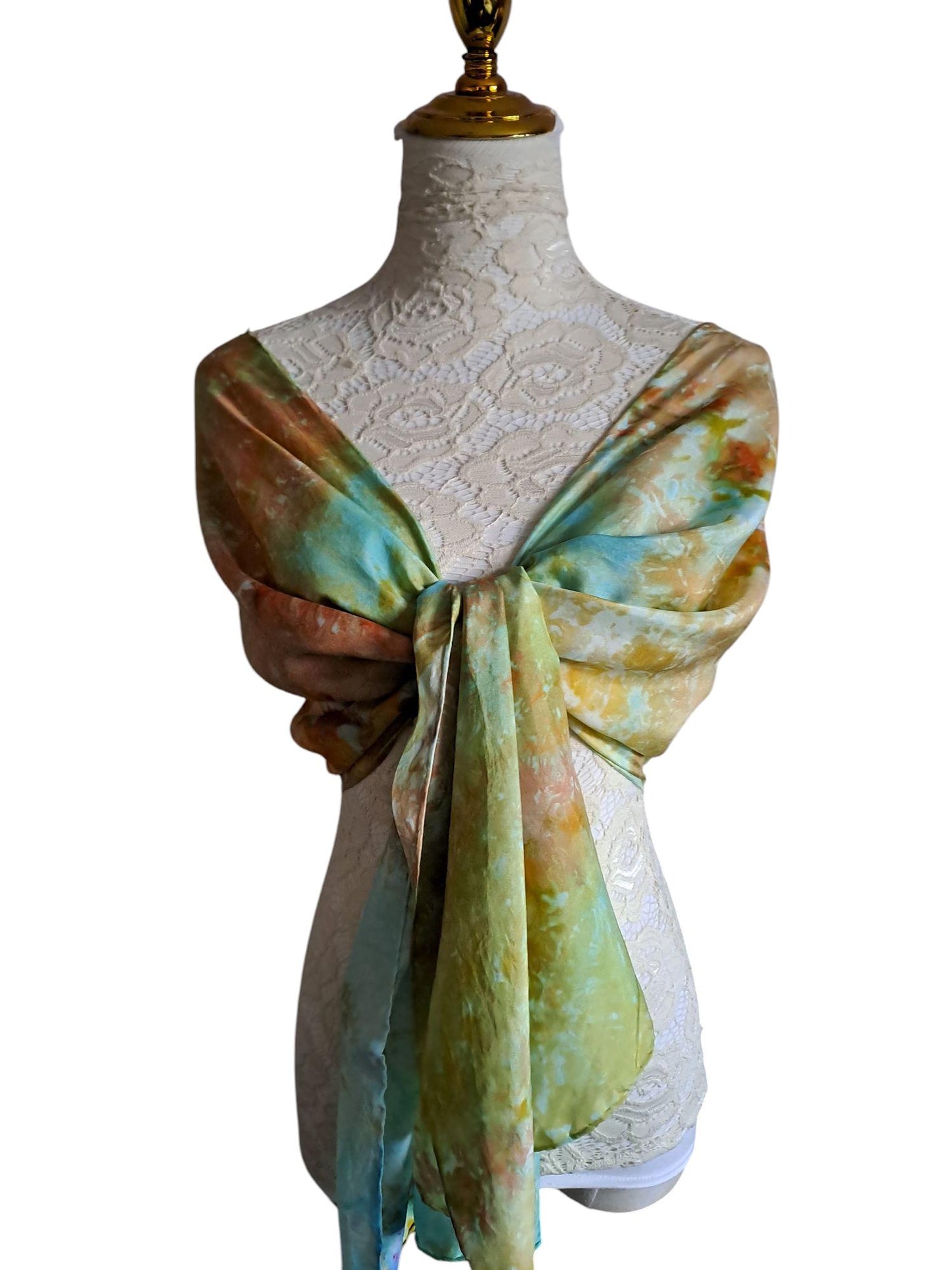 Watercolor Silk Shawl: Golden Yellow Habotai, Rustic Bronze Icedye