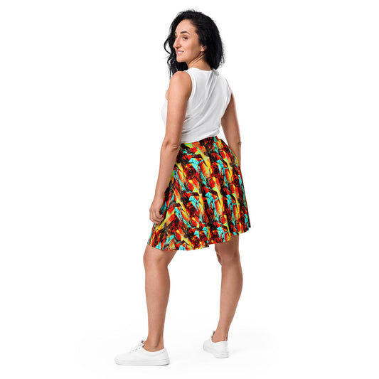 Abstract Floral Skater Skirt: Bright Colors, Elastic Waist