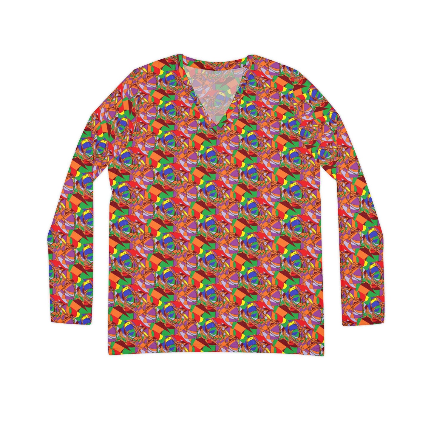 Colorful V-neck Long Sleeve Shirt: Vibrant Women's Top