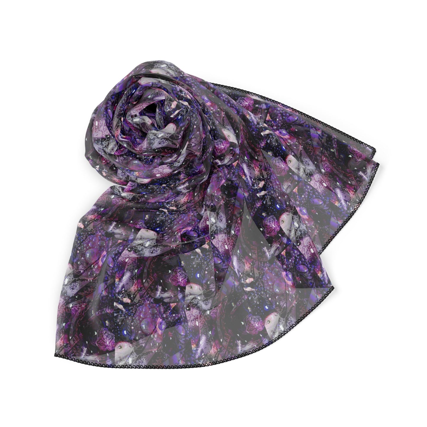 Abstract Purple Chiffon Scarf: Sheer Poly Voile Accessory