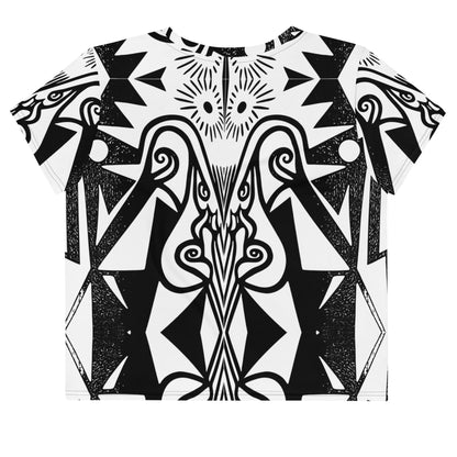 Abstract Art Deco Crop Top - Edgy Black and White Design