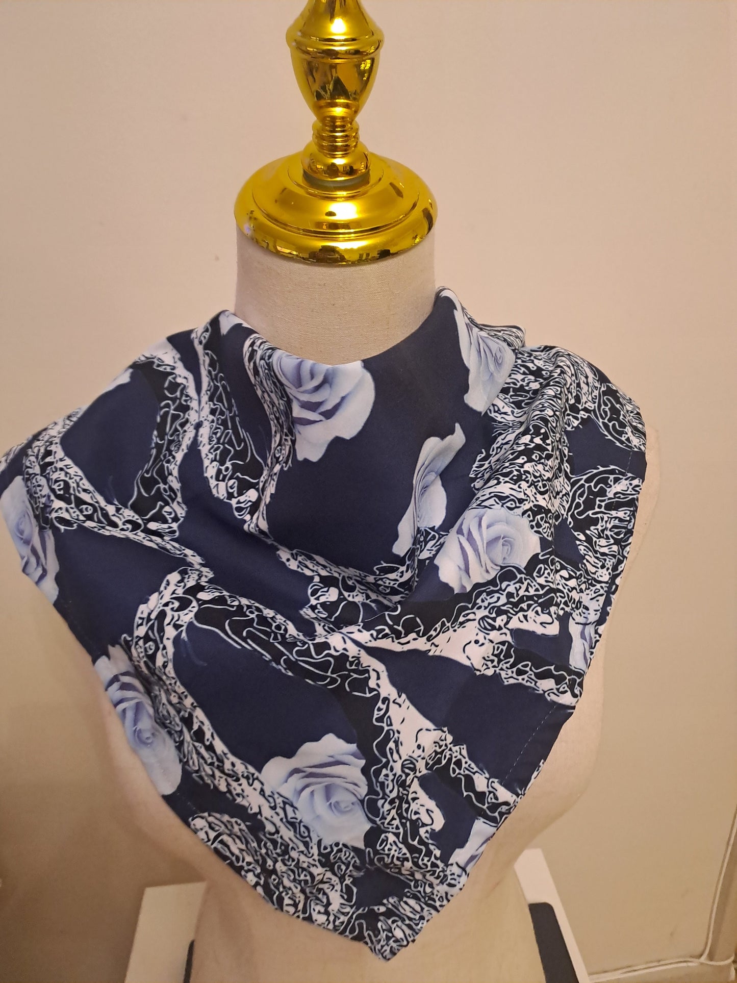 Abstract Floral Bandana: Navy Rose Hair Scarf, Pocket Square