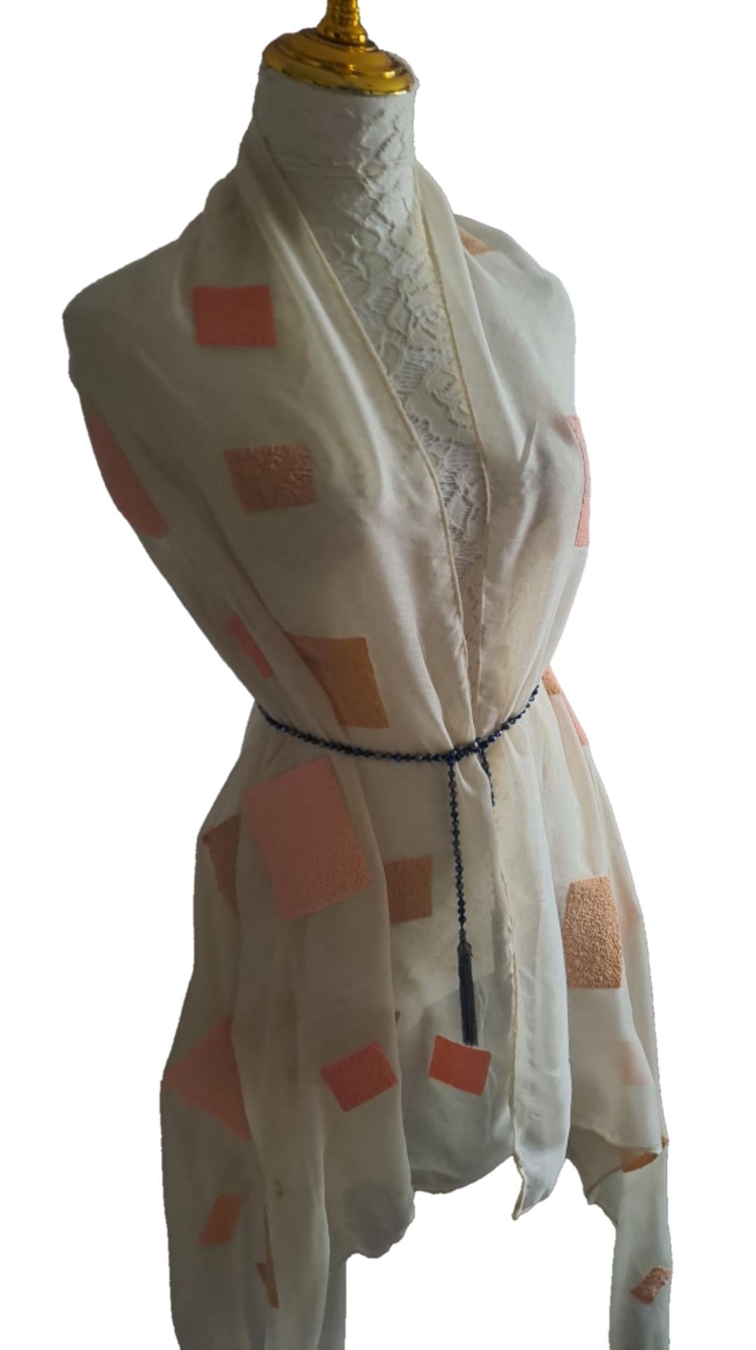 Handcrafted Silk Shawl: Geometric Patchwork, Elegant Artistry