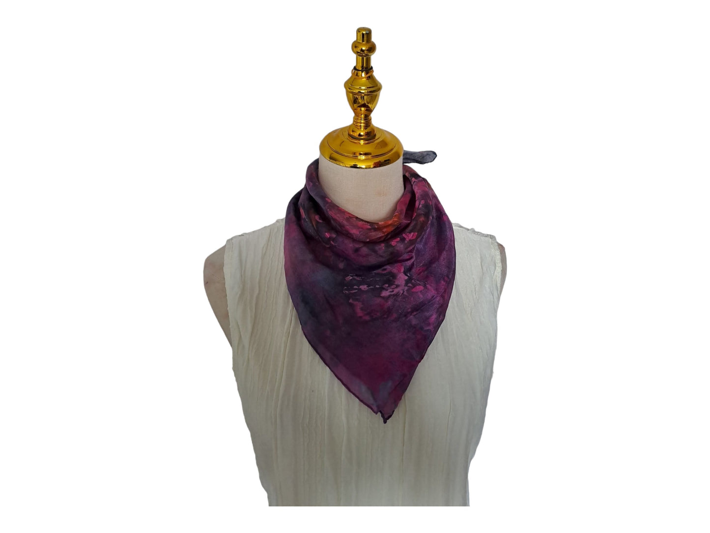 Handmade Batik Floral Scarf: Multicolored Purple Square Scarf