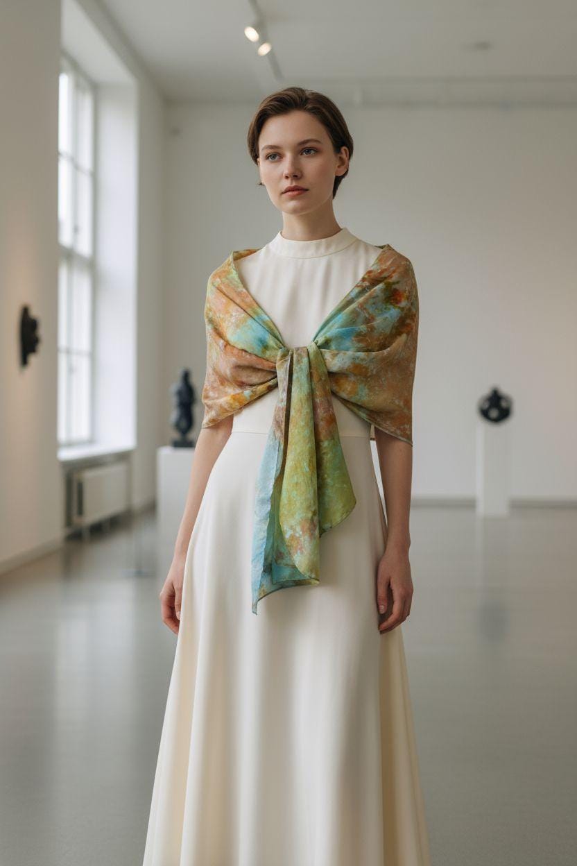 Watercolor Silk Shawl: Golden Yellow Habotai, Rustic Bronze Icedye