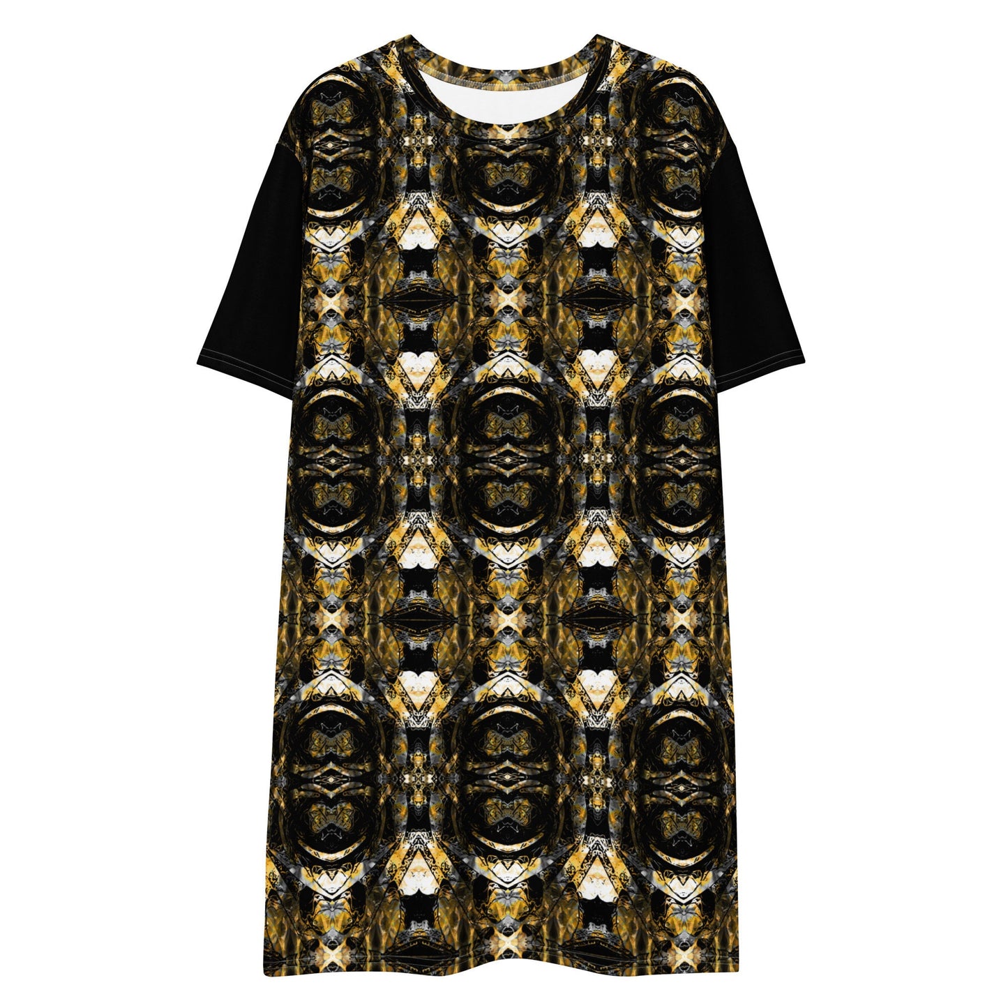 Black and Gold T-Shirt Dress: Oversized Short Sleeve Party Dress