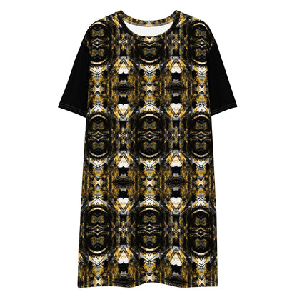 Black and Gold T-Shirt Dress: Oversized Short Sleeve Party Dress