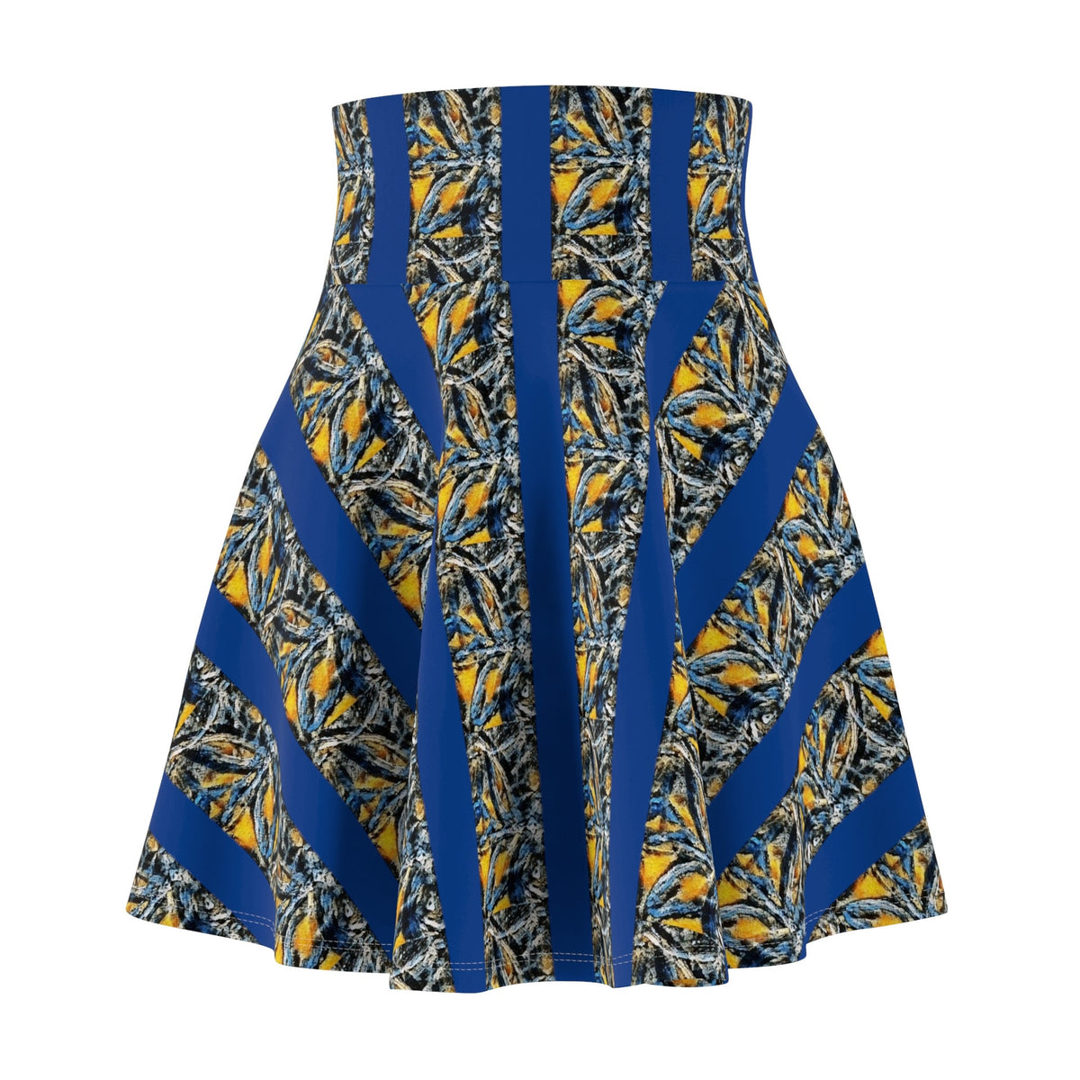 Blue Striped Skater Skirt: Abstract Print, Soft-Touch Fabric