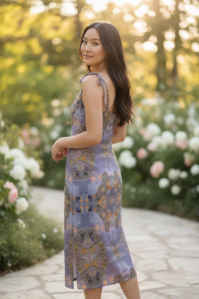 Bohemian Floral Print Bodycon Dress – Elegant Sleeveless Midi Dress with Adjustable Straps