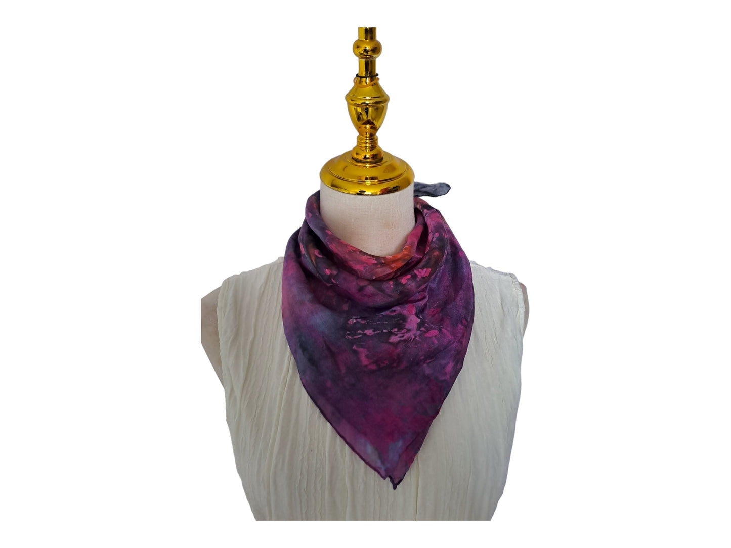 Handmade Batik Floral Scarf: Multicolored Purple Square Scarf