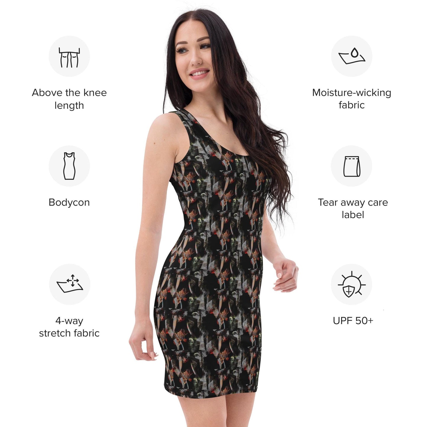 Abstract Graphic Print Bodycon Dress – Edgy Sleeveless Mini