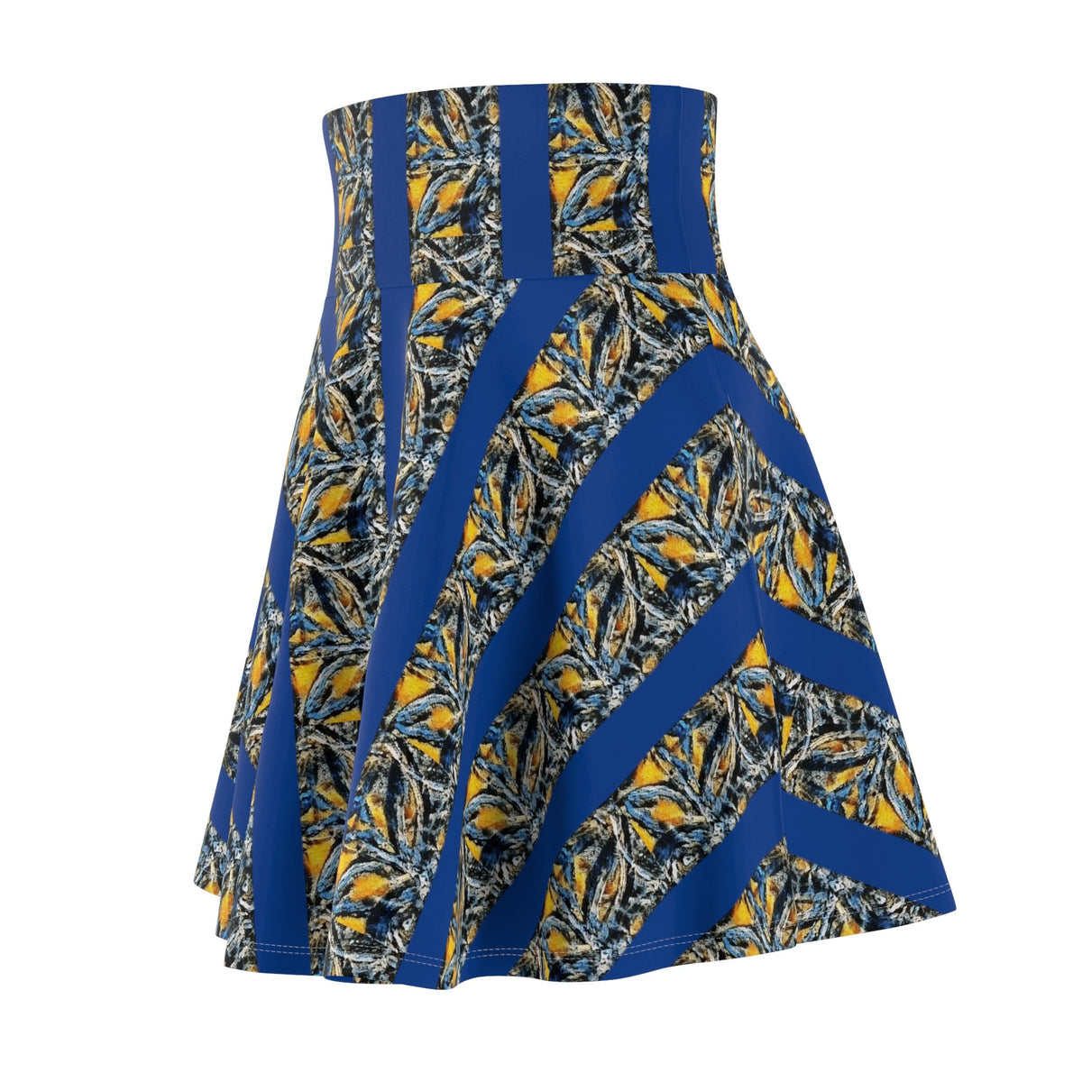 Blue Striped Skater Skirt: Abstract Print, Soft-Touch Fabric