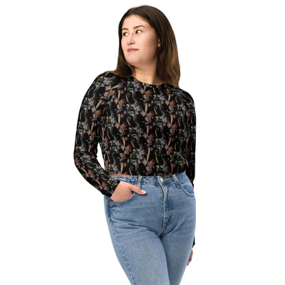 Recycled Polyester Crop Top, Abstract Print Long Sleeve, UPF 50+