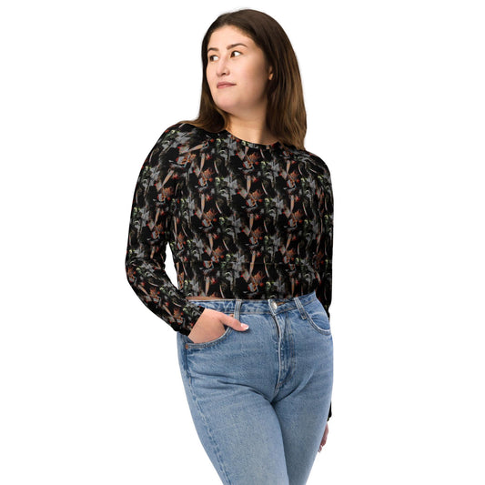 Recycled Polyester Crop Top, Abstract Print Long Sleeve, UPF 50+