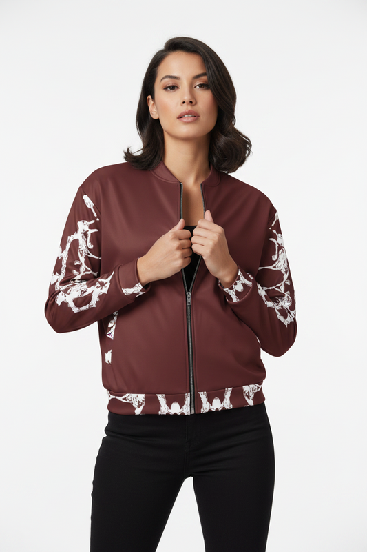 Abstract Print Bomber Jacket: Lightweight Casual Wear