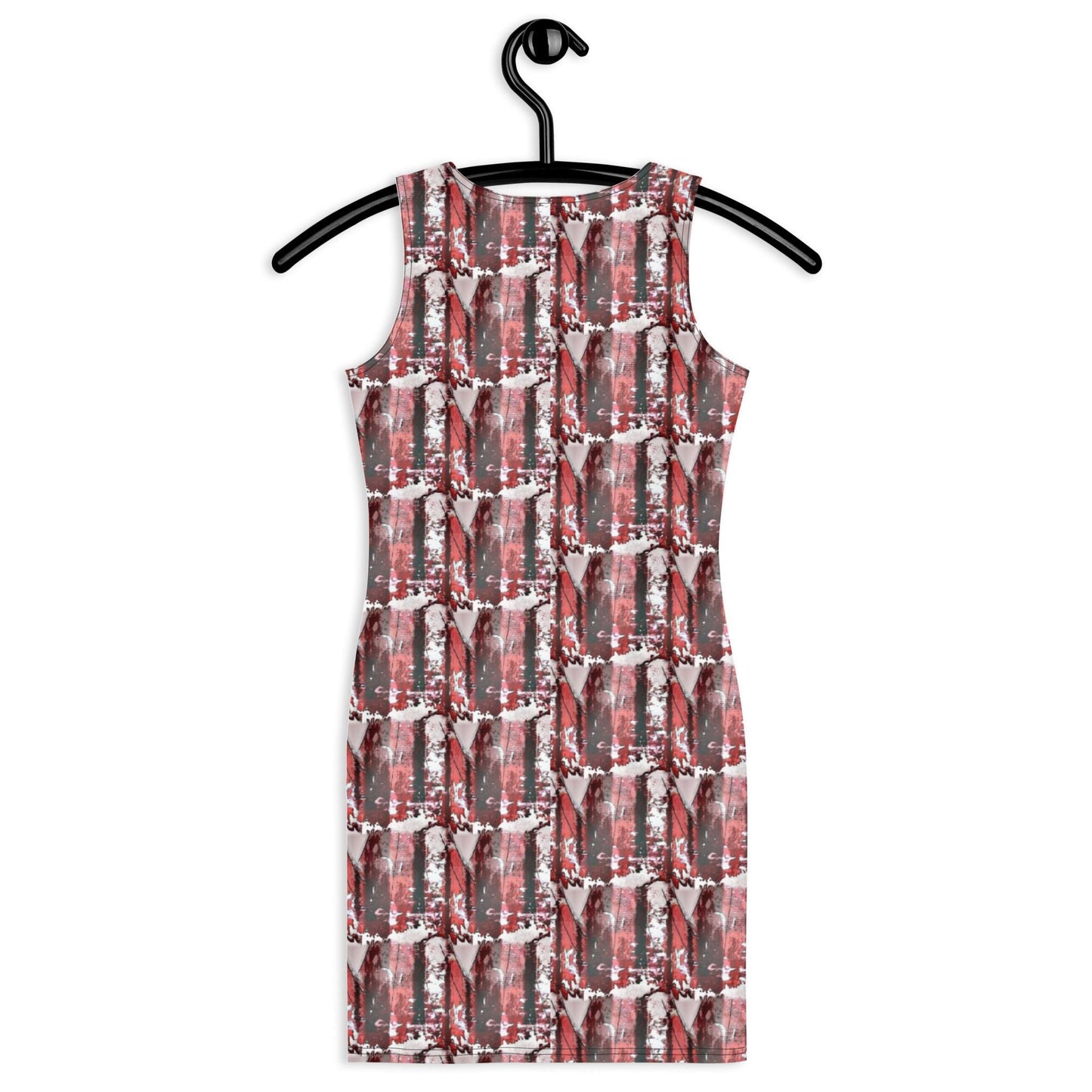 Red & White Abstract Bodycon Dress – Super Fitted, Elegant Yet Casual PartyDress. Date Night Outfit