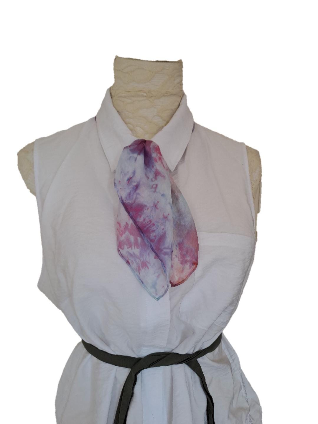 Hand-Dyed Silk Scarf: Watercolor Tie Dye Bandana - Pink & Purple