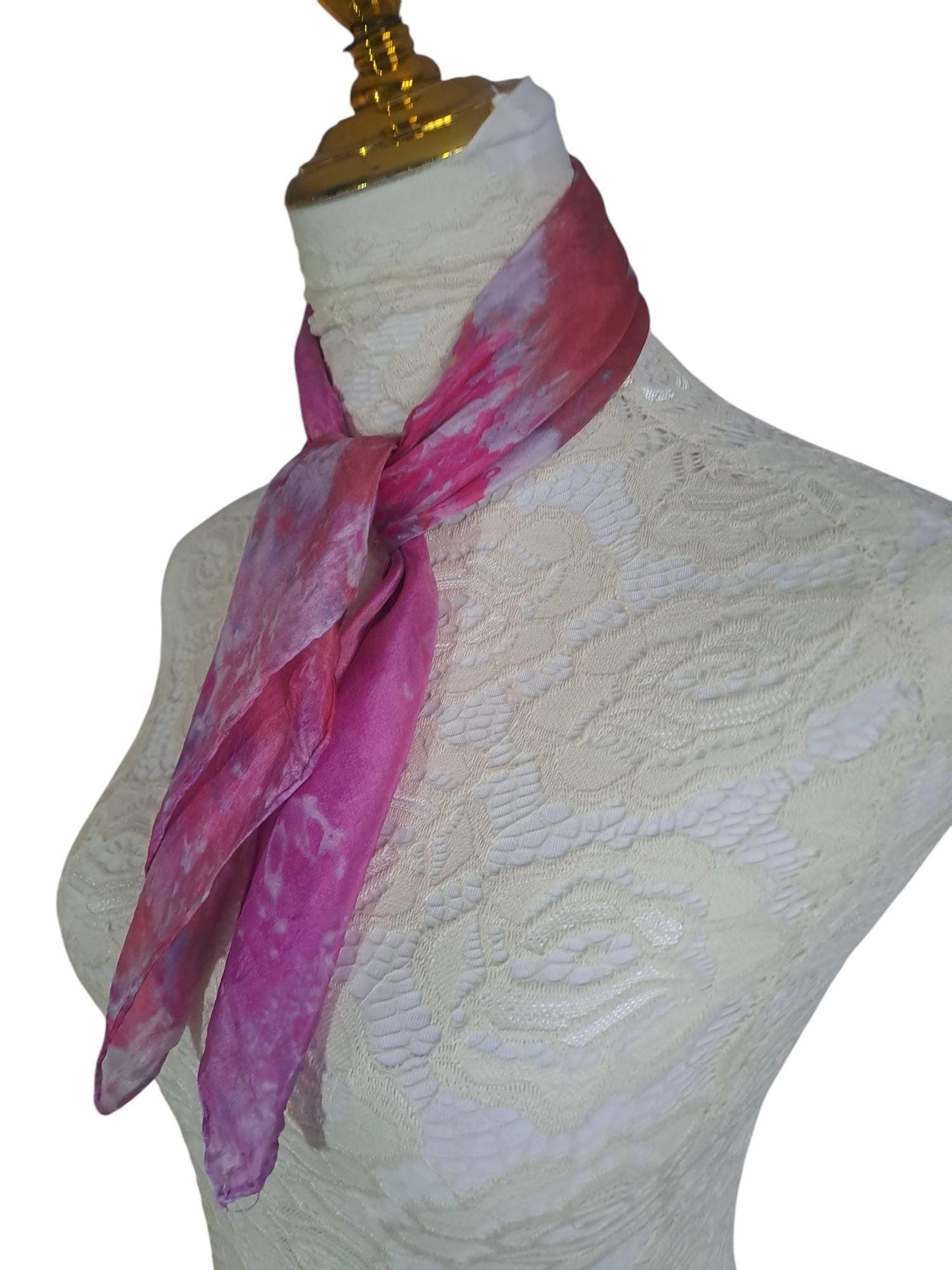 Pink Silk Scarf: Golden Yellow Watercolor Design, Elegant Soft Accessory