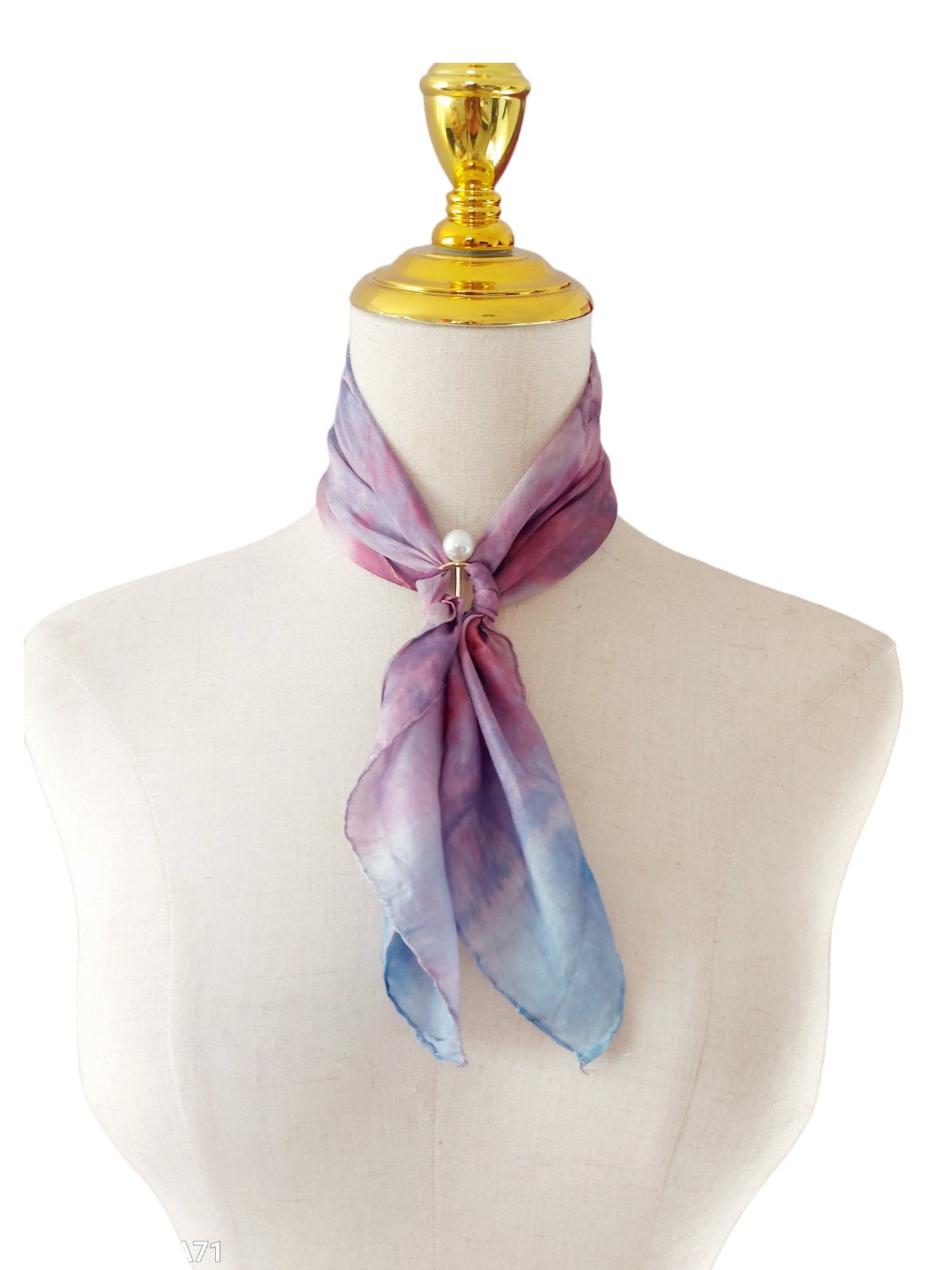 Handmade Silk Neckerchief: Purple Blue Tie-Dye Scarf