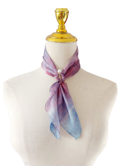 Handmade Silk Neckerchief: Purple Blue Tie-Dye Scarf