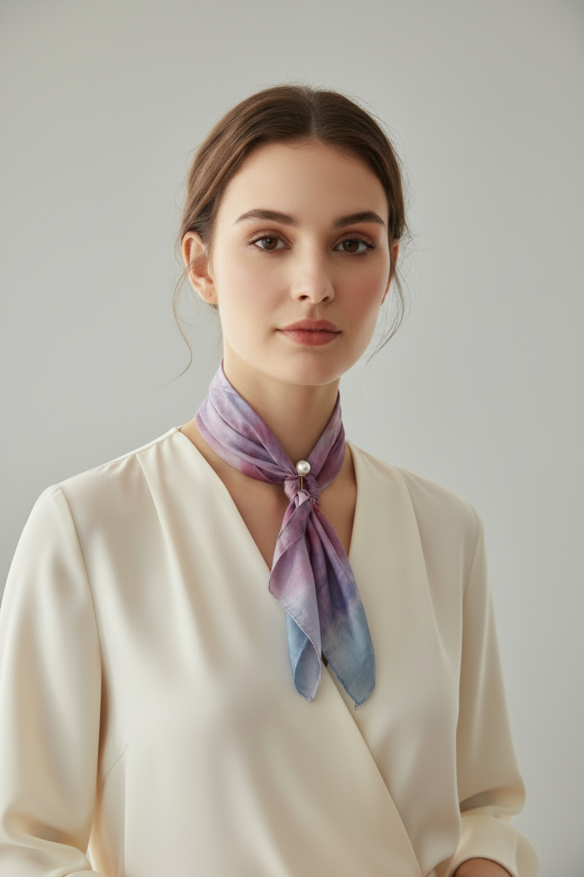 Handmade Silk Neckerchief: Purple Blue Tie-Dye Scarf