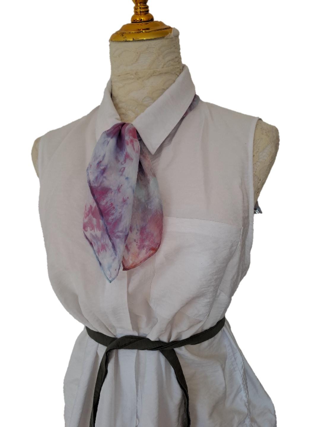Hand-Dyed Silk Scarf: Watercolor Tie Dye Bandana - Pink & Purple