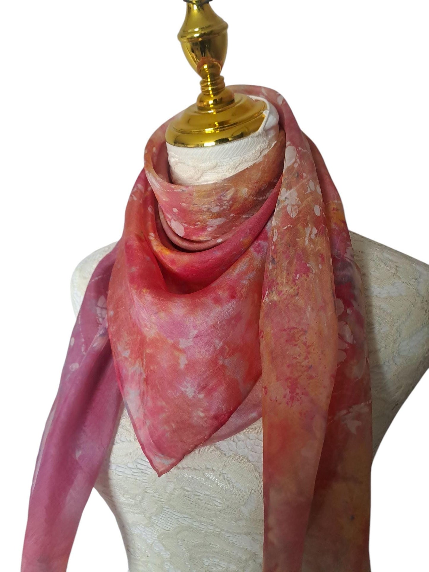 Handcrafted Batik Silk Scarf: Pink Blossoms, Light Purple Accessory