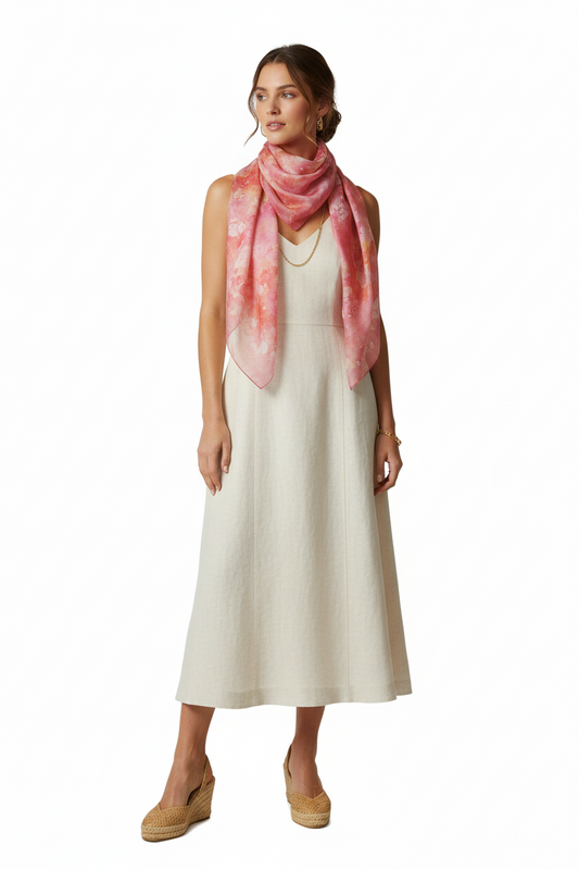 Handcrafted Batik Silk Scarf: Pink Blossoms, Light Purple Accessory