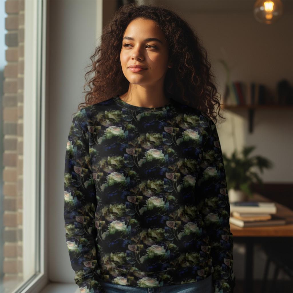 Chic Black Jumper with White Rose Floral Design