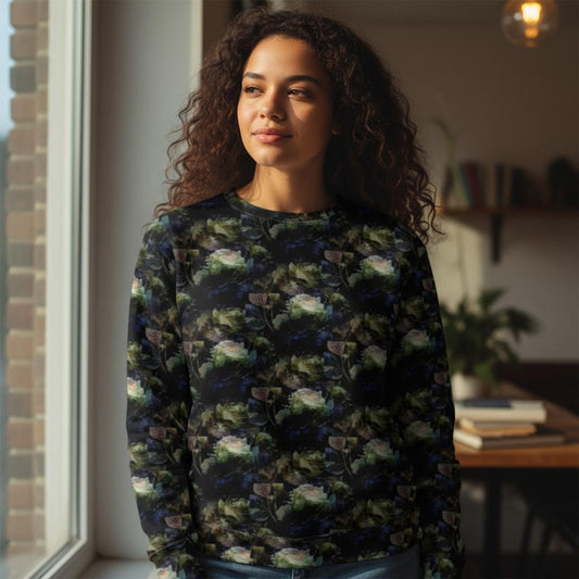 Chic Black Jumper with White Rose Floral Design