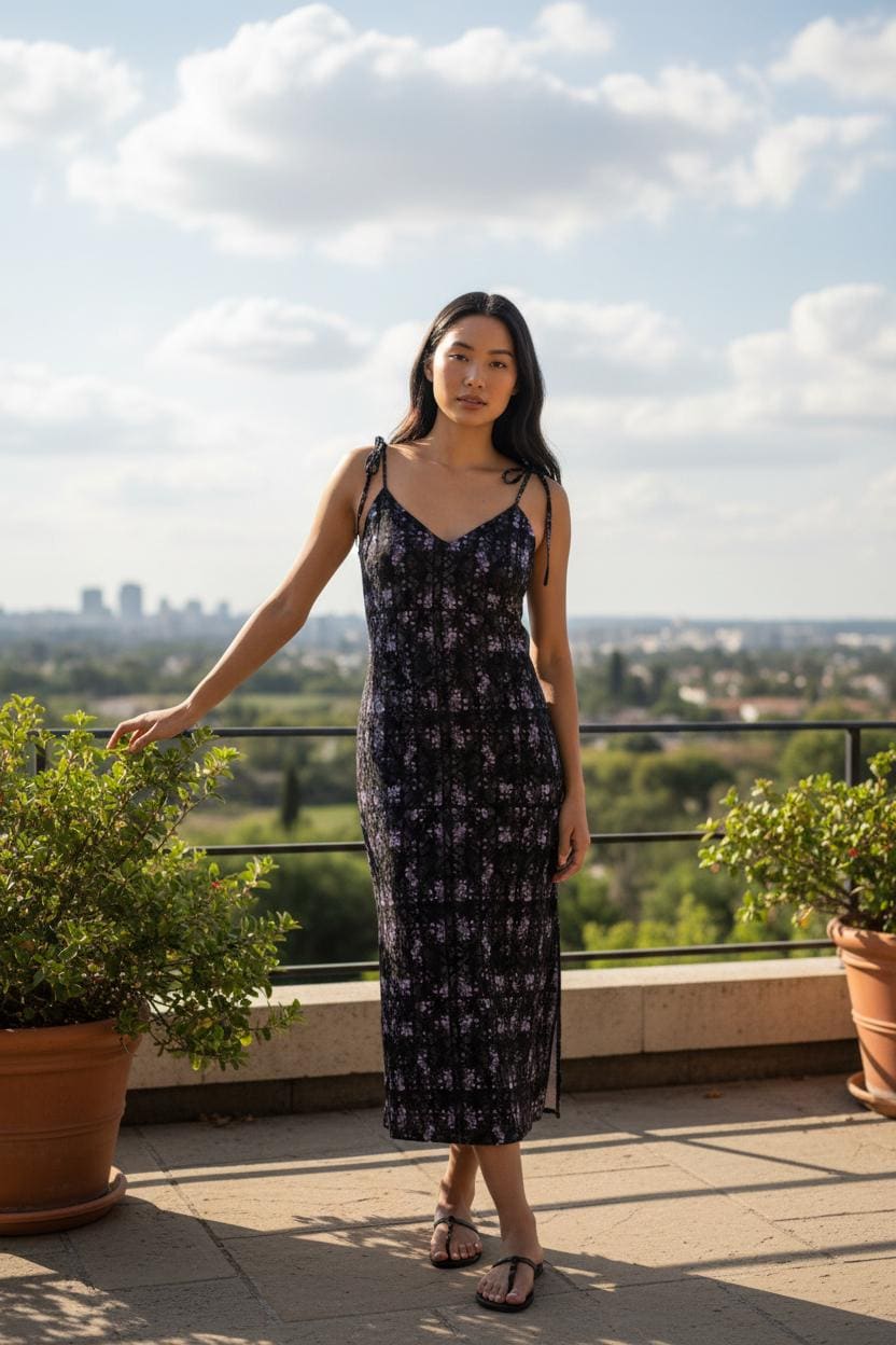 Black Floral Chiffon Midi Dress – womens gift & Holiday Outfit