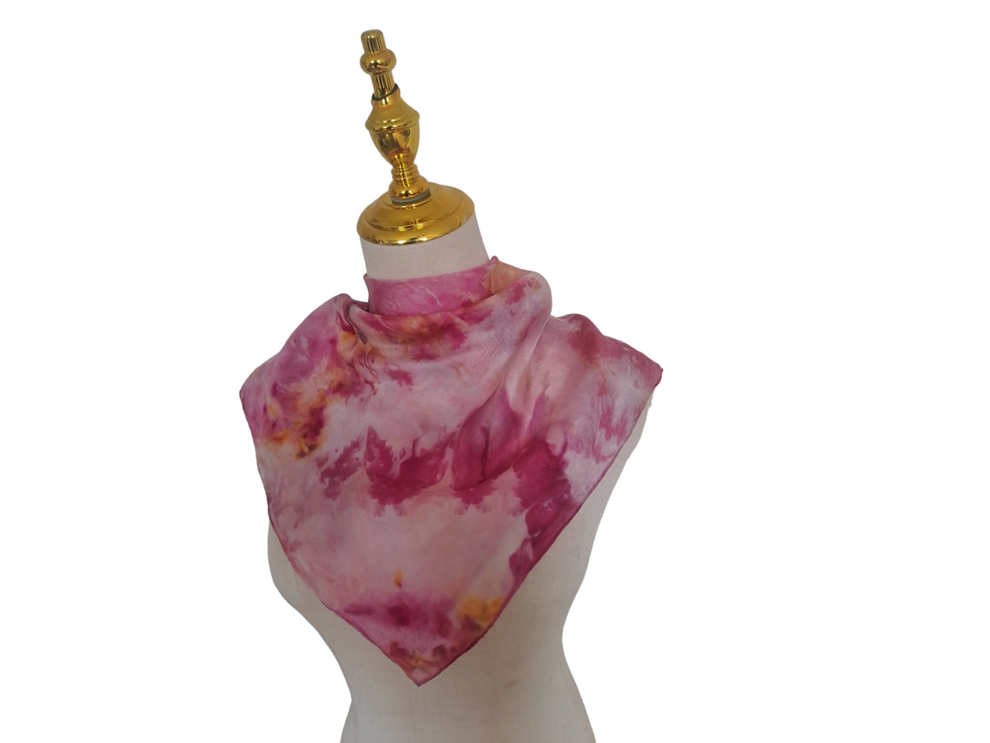 Handmade Ice Dyed Silk Scarf: Rose Pink & Golden Yellow