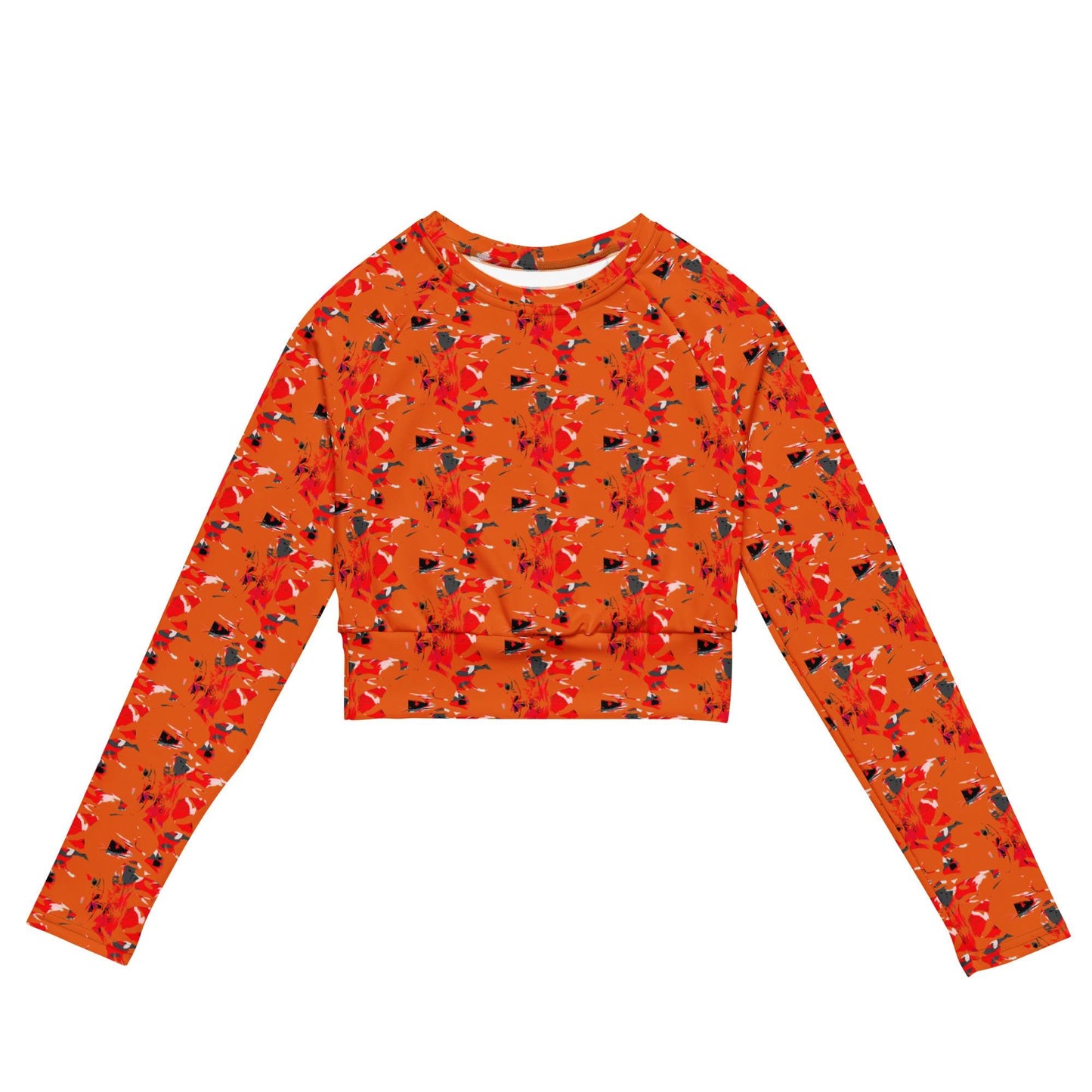 Recycled Orange Crop Top: Abstract Print, Long Sleeve