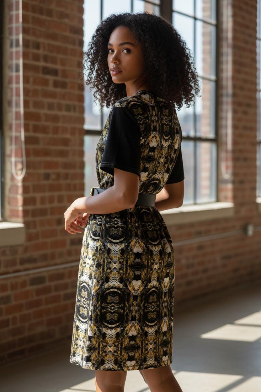 Black and Gold T-Shirt Dress: Oversized Short Sleeve Party Dress