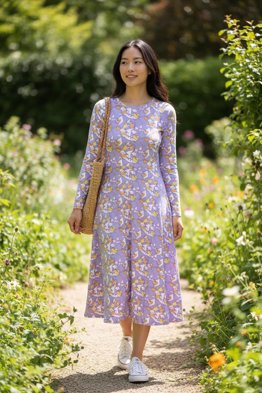 Elegant Lavender Garden Dress for Holidays- midi dress