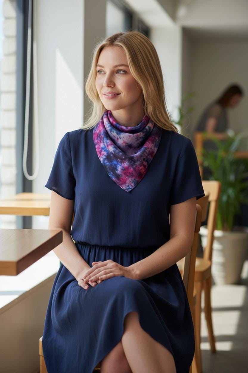 Handmade Icedyed Silk Scarf: Women's Fashion Neckerchief