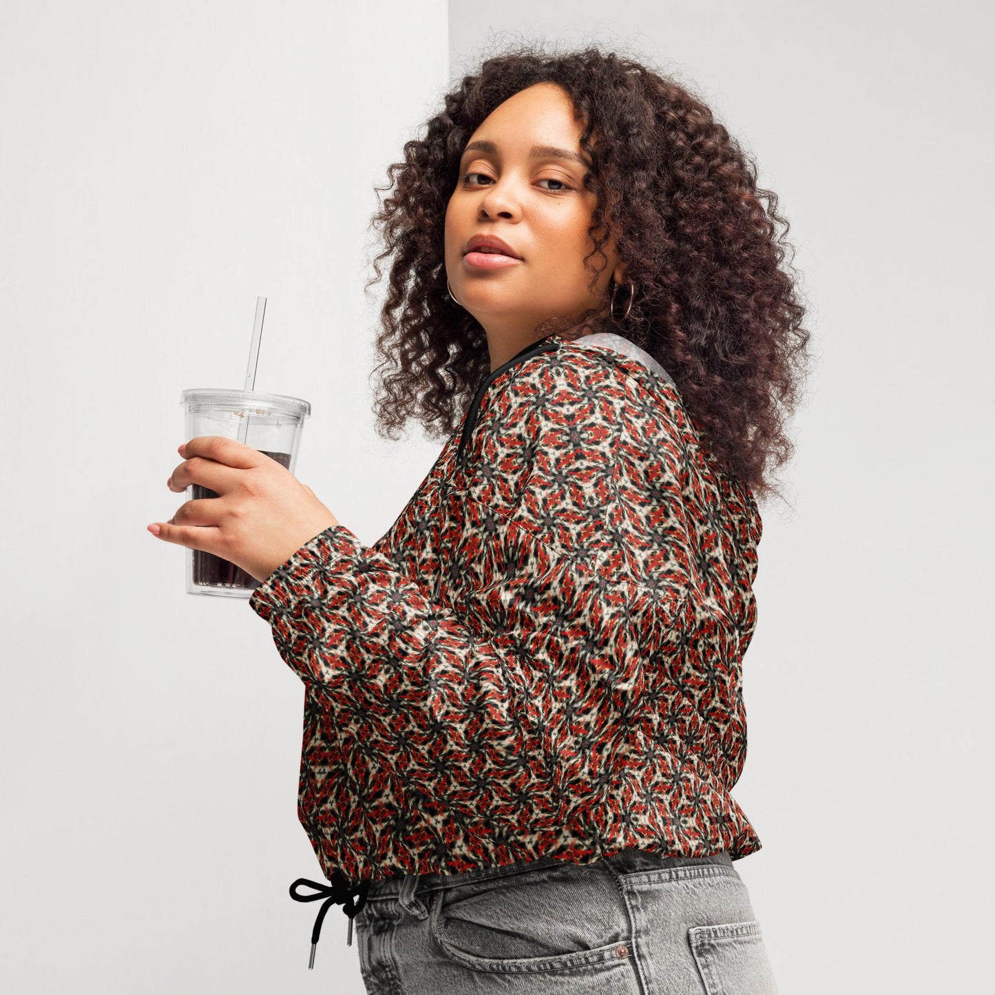 Geometric Pattern Cropped Windbreaker: Lightweight Spring Jacket