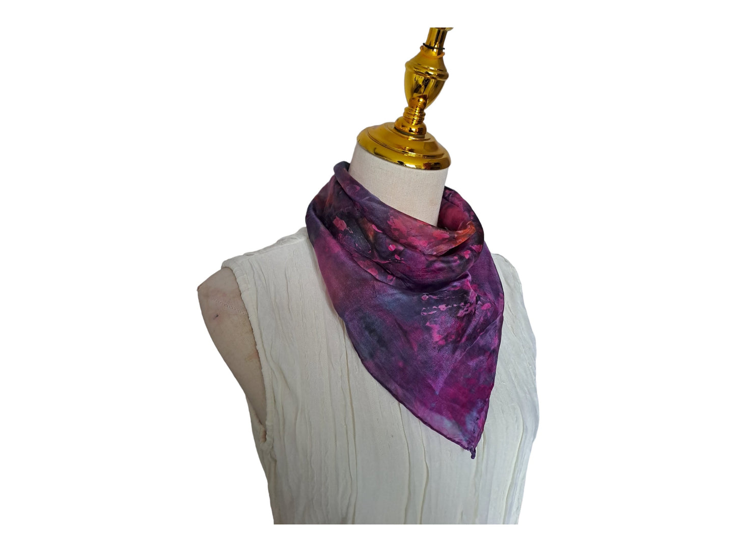 Handmade Batik Floral Scarf: Multicolored Purple Square Scarf