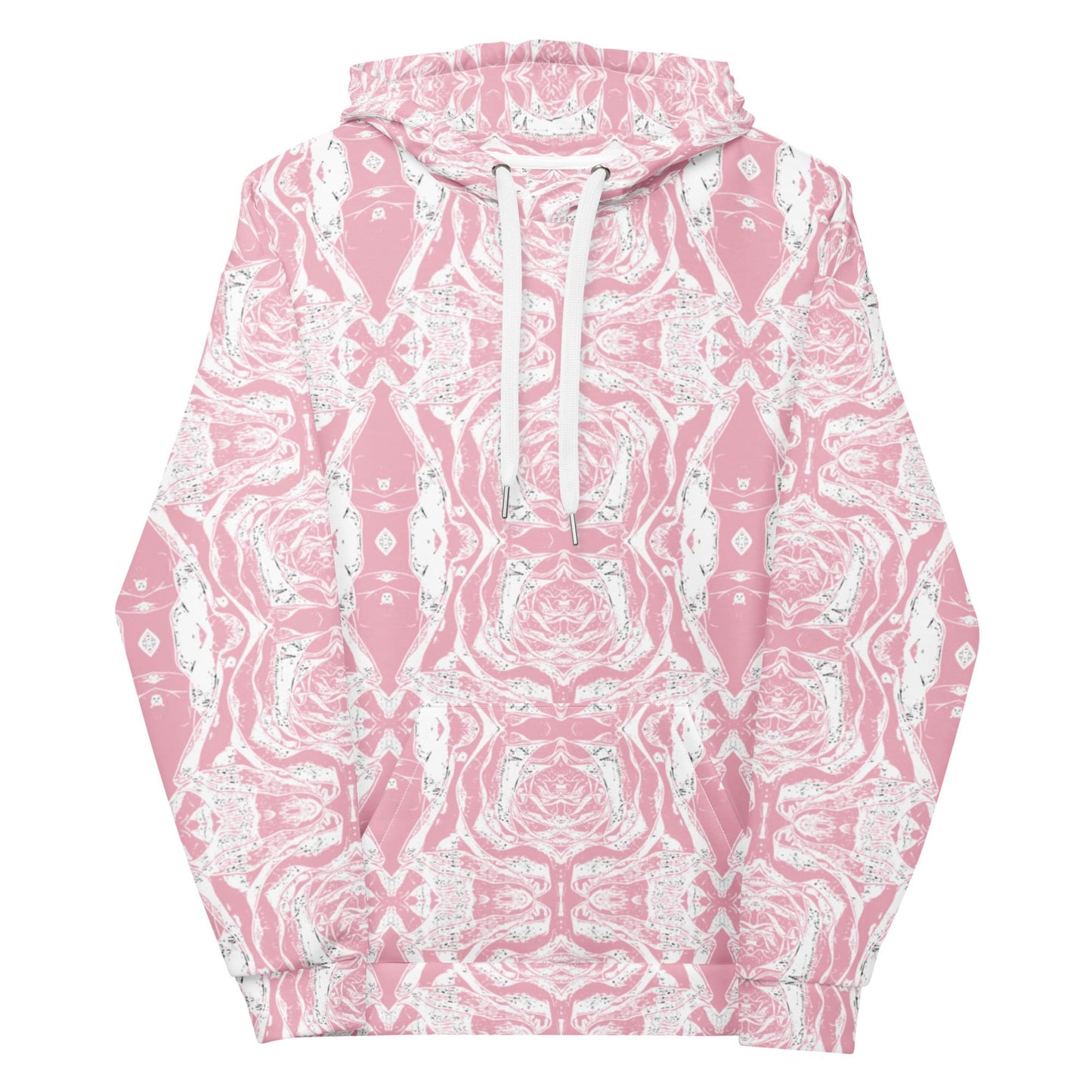 Pink Marble Print Hoodie with Pocket