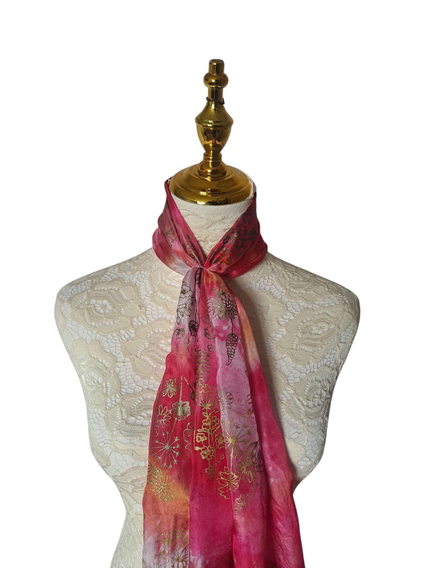 Floral Scarf Bundle – Pink & Orange Hand-Painted Style, Set of 2