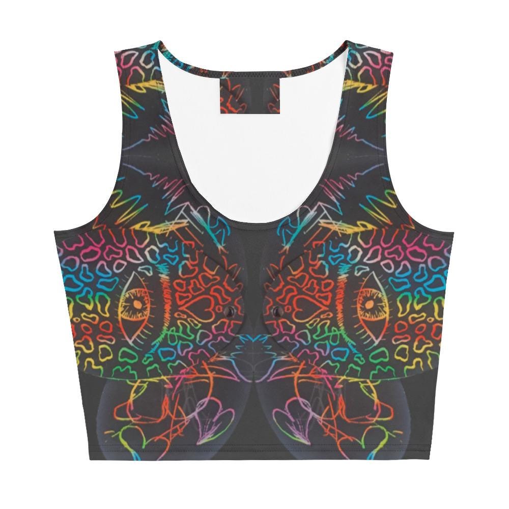Psychedelic Jaguar Crop Top | Neon Rainbow Abstract Animal Print