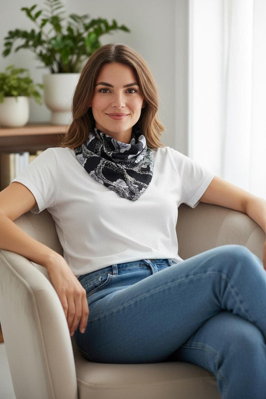 Abstract Floral Bandana: Navy Rose Hair Scarf, Pocket Square