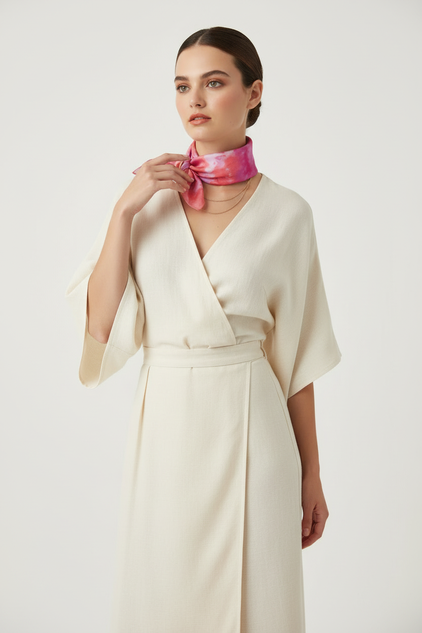Pink Silk Scarf: Golden Yellow Watercolor Design, Elegant Soft Accessory