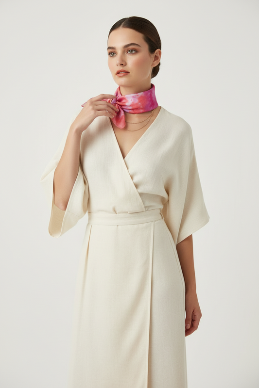 Pink Silk Scarf: Golden Yellow Watercolor Design, Elegant Soft Accessory