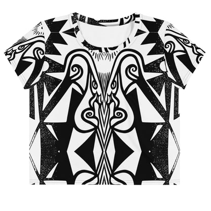 Abstract Art Deco Crop Top - Edgy Black and White Design