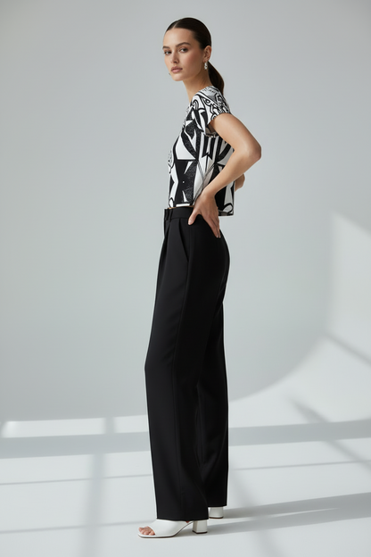 Abstract Art Deco Crop Top - Edgy Black and White Design