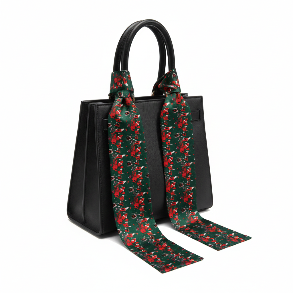 Green & Red Silk-Style Patterned Neck Scarf – Luxe Modern Accent