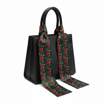 Green & Red Silk-Style Patterned Neck Scarf – Luxe Modern Accent