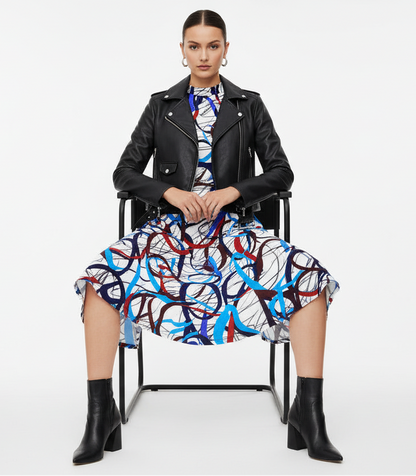 Long Sleeve Midi Dress- Abstract Printed Dress